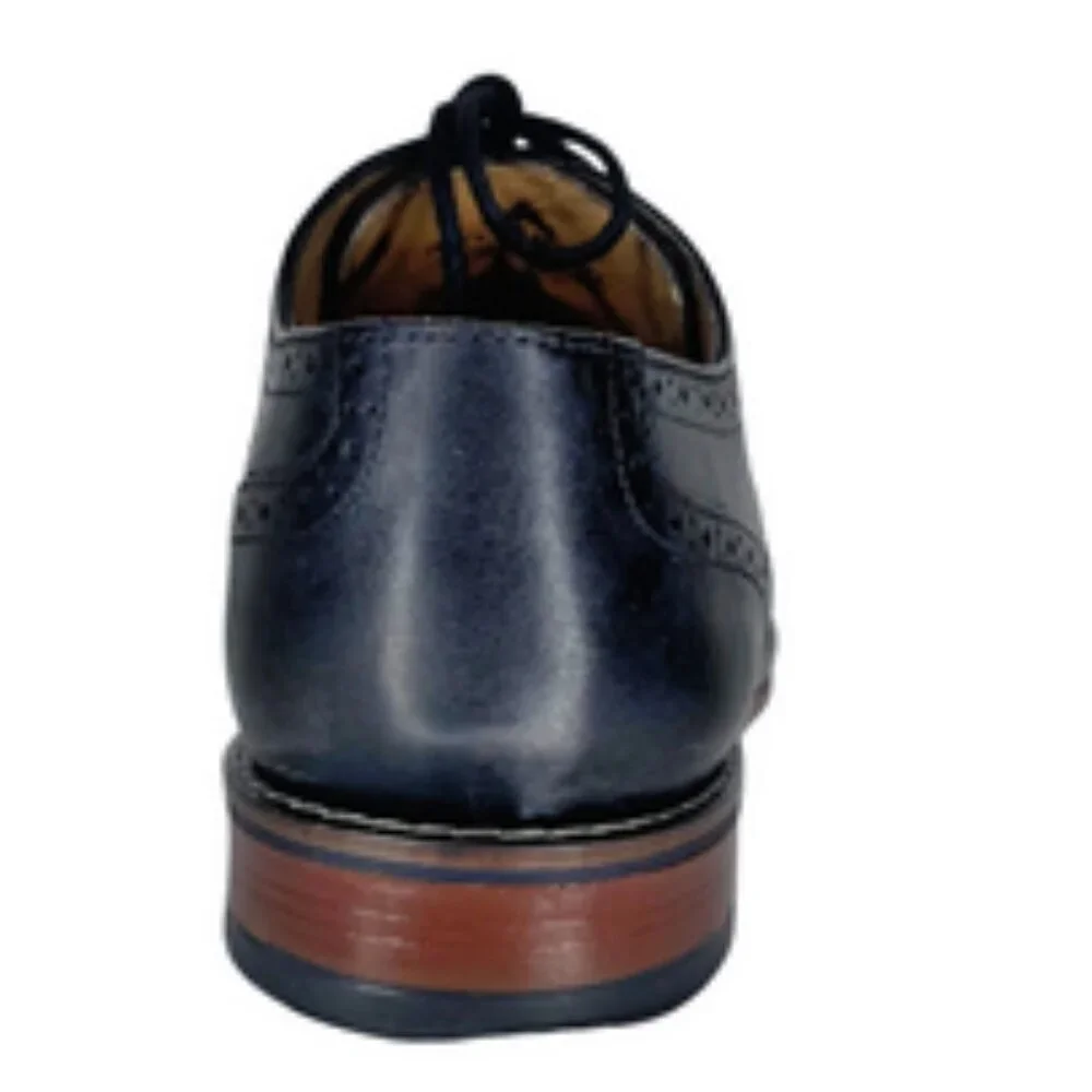Johnston & Murphy Navy Leather Brogue Cap-Toe Boys Dress Shoes 5.5M